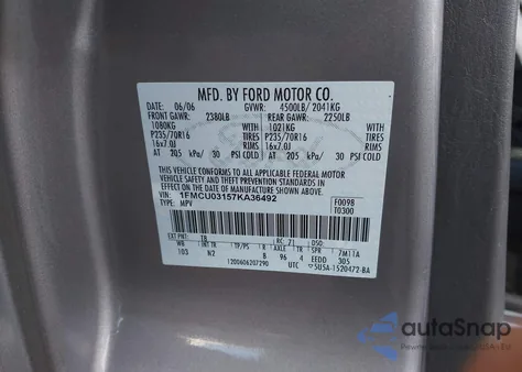 2007 Ford Escape Xlt/Xlt Sport z USA, uszkodzony, nr VIN 1FMCU03157KA36492